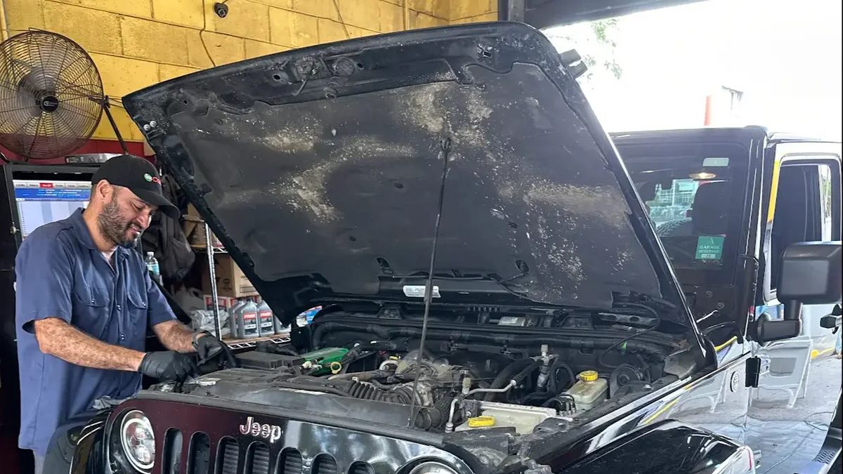 A Jeep in the Auto Care service bay.