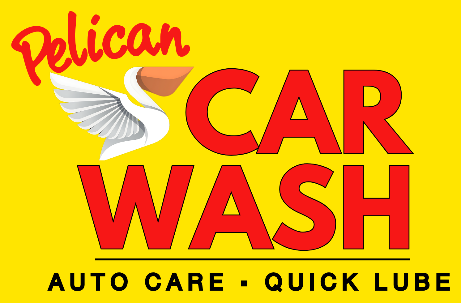 The Pelican Car Wash sign artwork: the Pelican script above a pelican, with Car Wash, Auto Care and Quick Lube